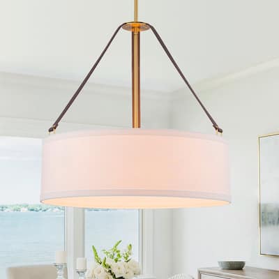 Modern 4-Light Fabric Drum Pendant for Dining Room Foyer - N/A