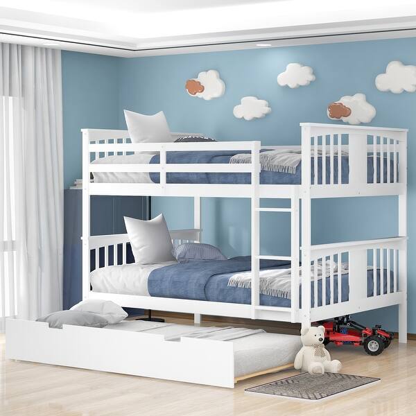 slide 2 of 37, Full Bunk Bed with Trundle, No Box Spring, Durable Frame White