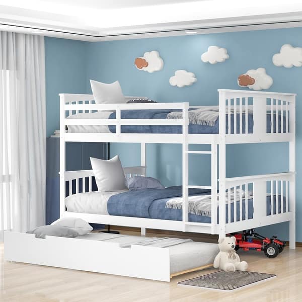slide 2 of 13, Full over Full Bunk Bed with Twin Size Trundle and Ladder, White