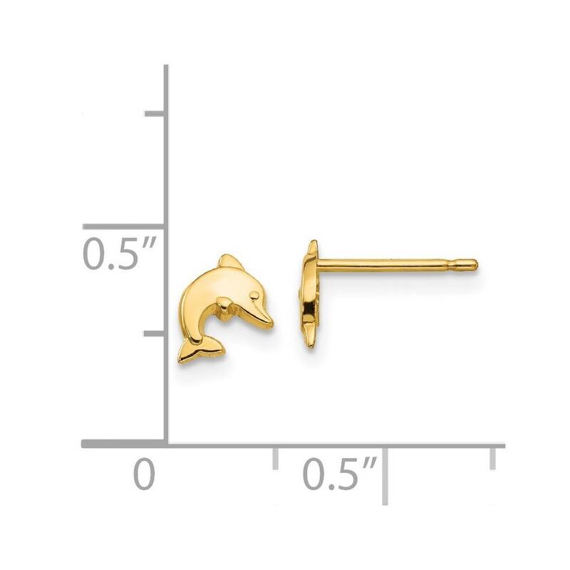 Curata 14k Yellow Gold 7x6mm Girls Polished Dolphin Post Earrings