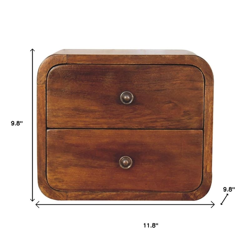 HomeRoots 12" Chestnut Solid Wood Two Drawer Floating Nightstand