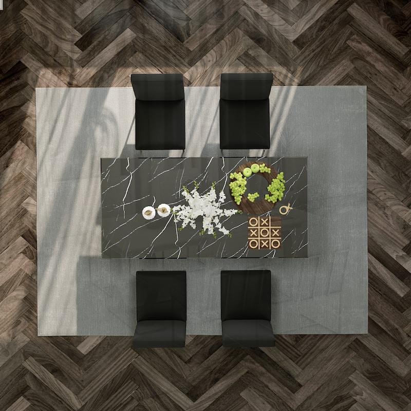 White and Gold Dining Room Table Set with 72 inch Table and White PU Leather Dining Chairs