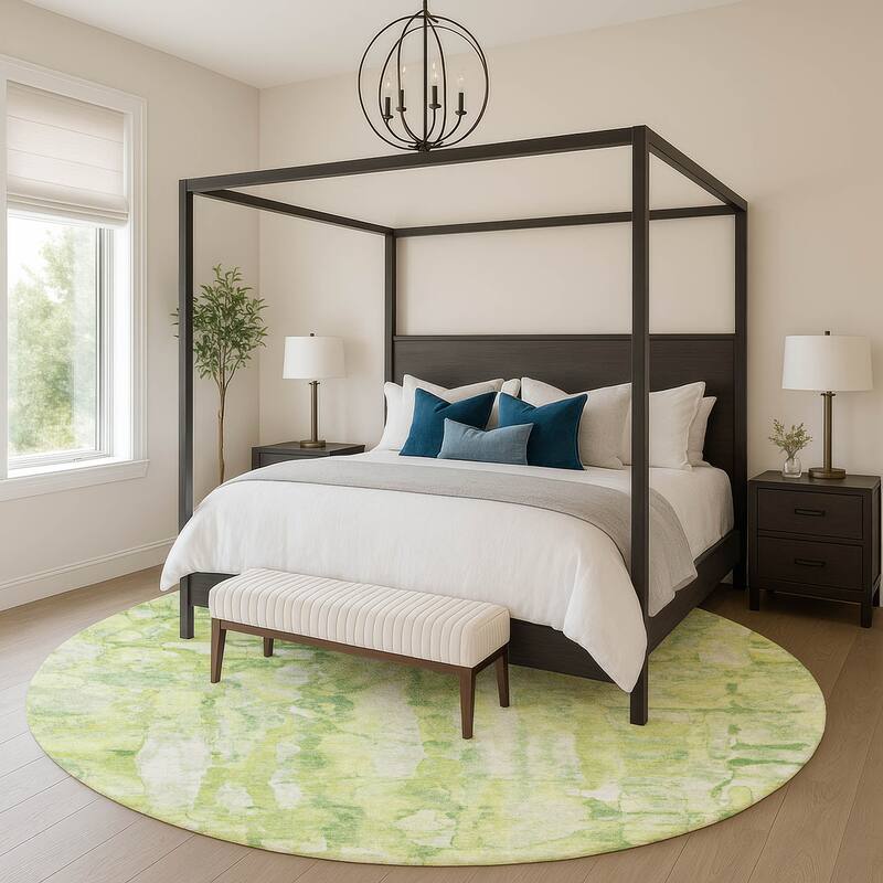 Premium Washable Super Soft Contemproary Rugged Mayfield Rug - Lime - 8' x 8'