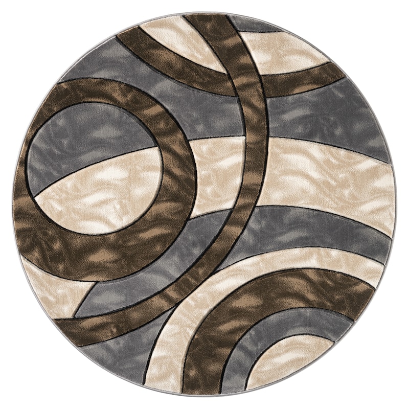 Orelsi Collection Abstract Area Rug - 8'1" Round - Brown/Gray