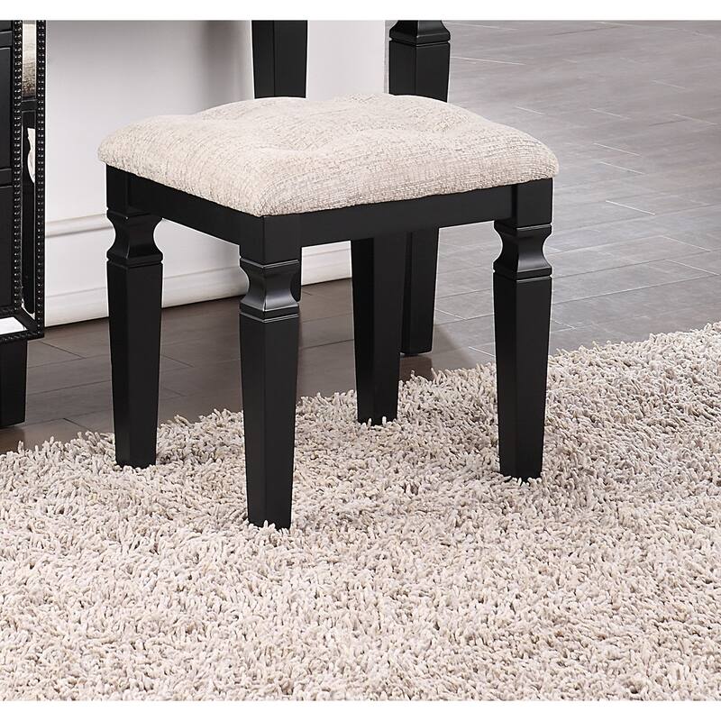 Traditional Formal Black Color Vanity Set Stool Storage Drawers,1pc Bedroom Furniture Set Tufted Seat Stool