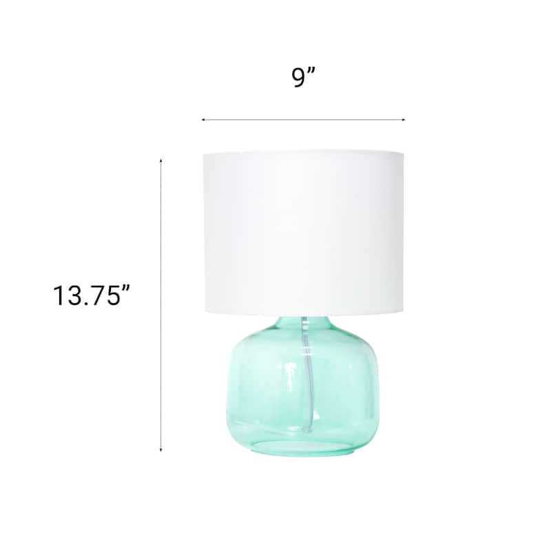 13.75" Modern Round Glass Table Lamp with Fabric Drum Shade for Bedroom or Living Room - 9"L x 9"W x 13.75"H