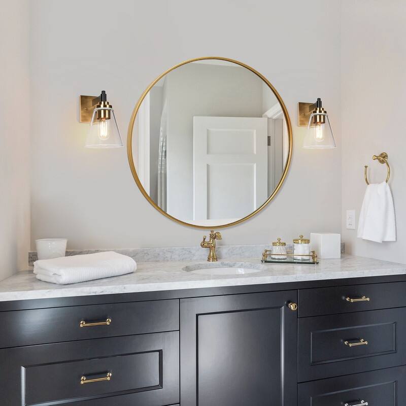 Modern 1-Light Black Gold Glass Wall Sconce Dimmable Bathroom Vanity Lights