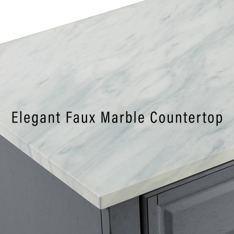Kitchen Island Cart with Marble Top & Storage - Rolling Kitchen Island with Adjustable Shelves, Gray Finish