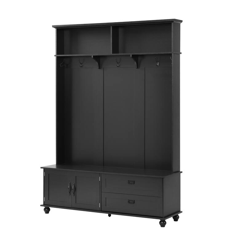 Hall Tree Modern Entryway Bench With Storage Open Shelves Cabinet Drawers Coat Hooks Storage Cabinet