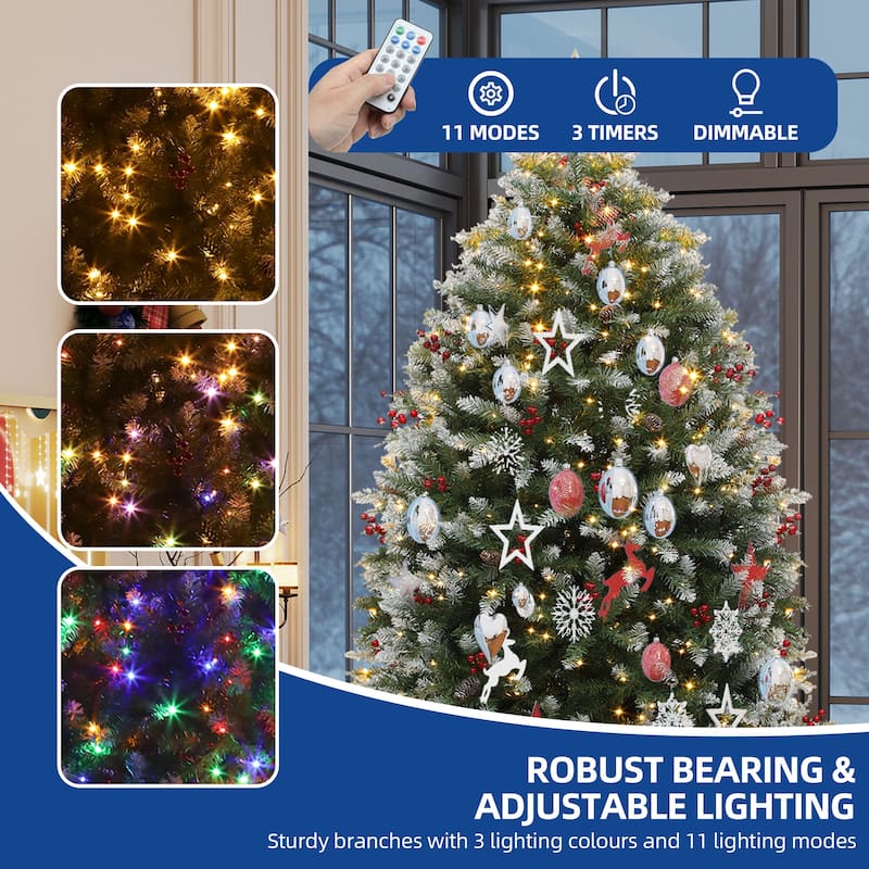 6/7.5FT Prelit Frosted Green Christmas Tree with Remote