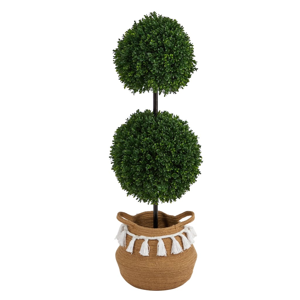 Artificial Topiary Tree Double Ball with Planter - 3.5Ft Indoor Outdoor Decor - Green - 61 Inches and Over