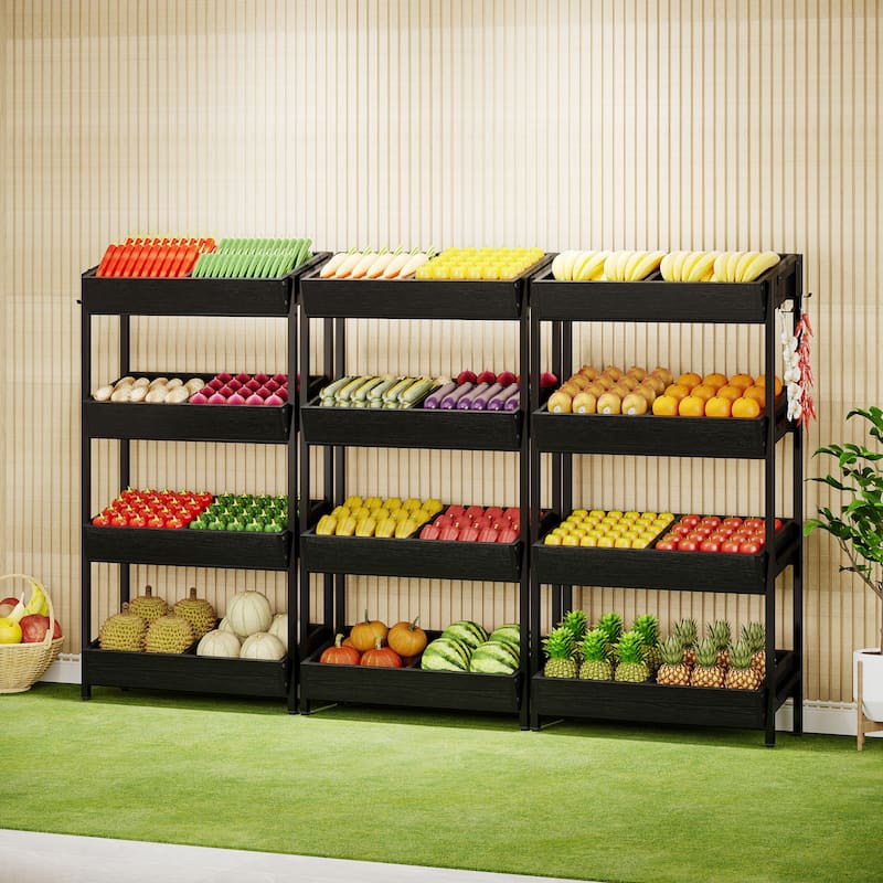 4-Tier Fruit and Vegetable Storage Rack Stand, Wood Storage Shelf for Kitchen Dining Room