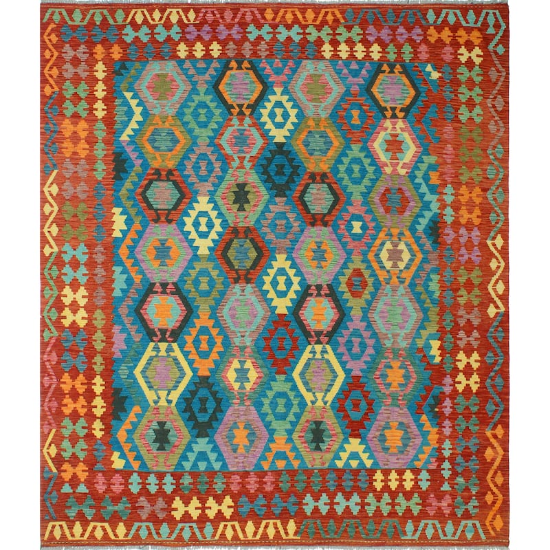 Flatweave Vallen Turquoise/Red Rug - 8'5" x 9'8"