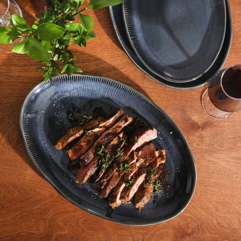 Gibson Elite Sandy Pines 3 Piece Oval Platter Set, 15.7", 13.75" & 12" Stoneware Reactive Serving Platters