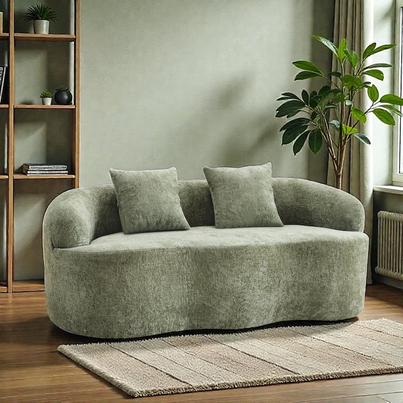 Curved Loveseat Sofa with Round Armrests, Compression Couch with 2 Pillows, Cream No Assembly Sofa - Green