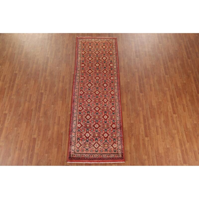 Hand Knotted Oriental 100% Wool Carpet Traditional All-Over Red Mahal Runner Rug - 10' 3'' X 3' 5''