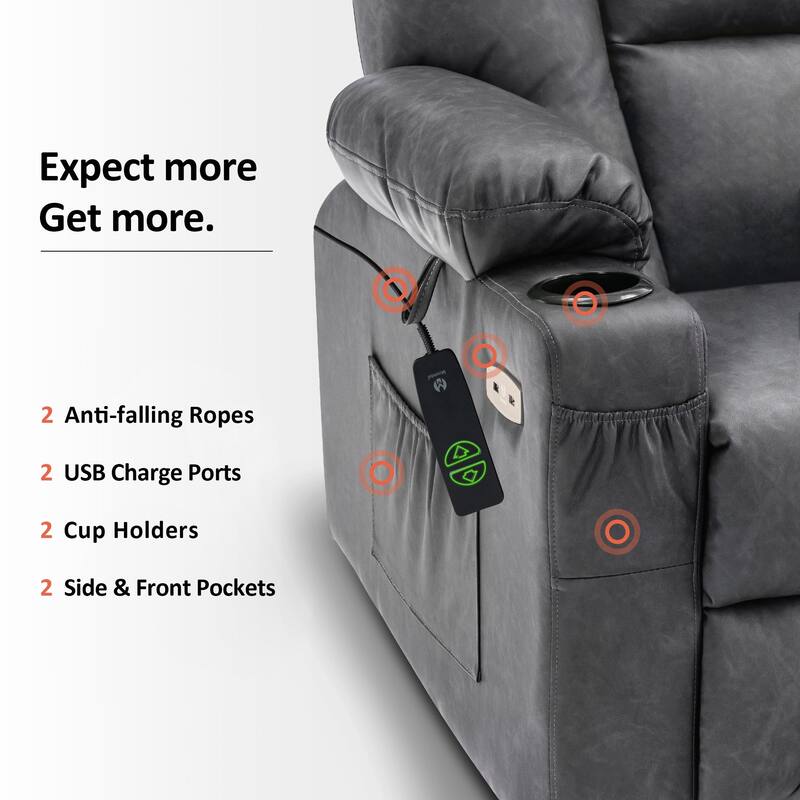 MCombo Electric Power Lift Recliner Chair with Extended Footrest, Cup Holders, Faux Leather 7507