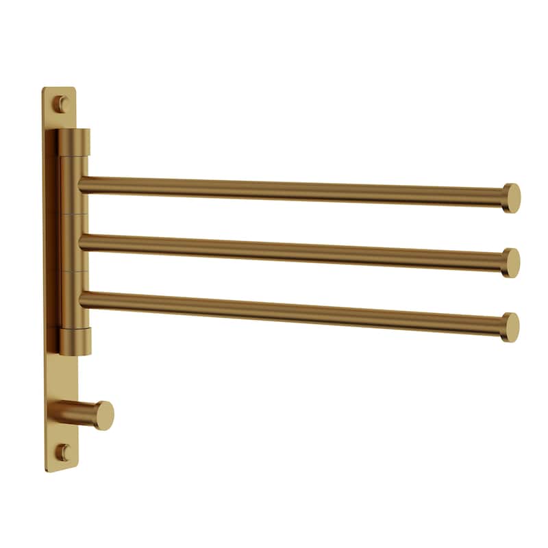 4-Arm Rust-Proof Swivel Towel Rack, 304 Stainless Steel with Hooks - Brushed Gold