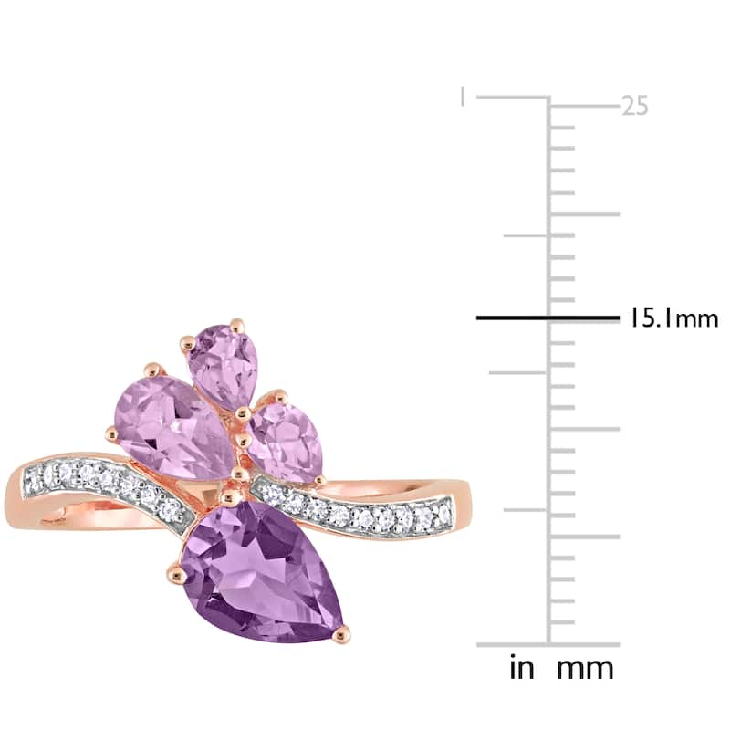 Miadora 1 3/5ct TGW Pear-Shape Amethyst and Rose de France and 1/10ct TDW Diamond Toi et Moi Ring in 14k Rose Gold