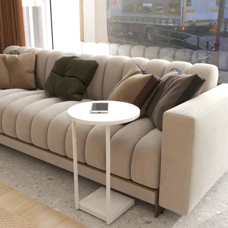 C Table End Table, Couch Table That Slide Under, Sofa Side Table in Living Room, White