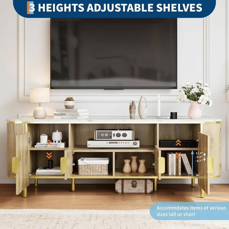 Fluted TV Stand, with Faux Marble Top