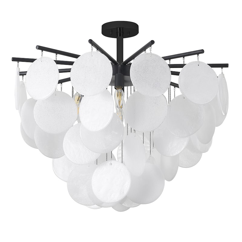 Transitional 7-Light White Petal Glass Chandelier