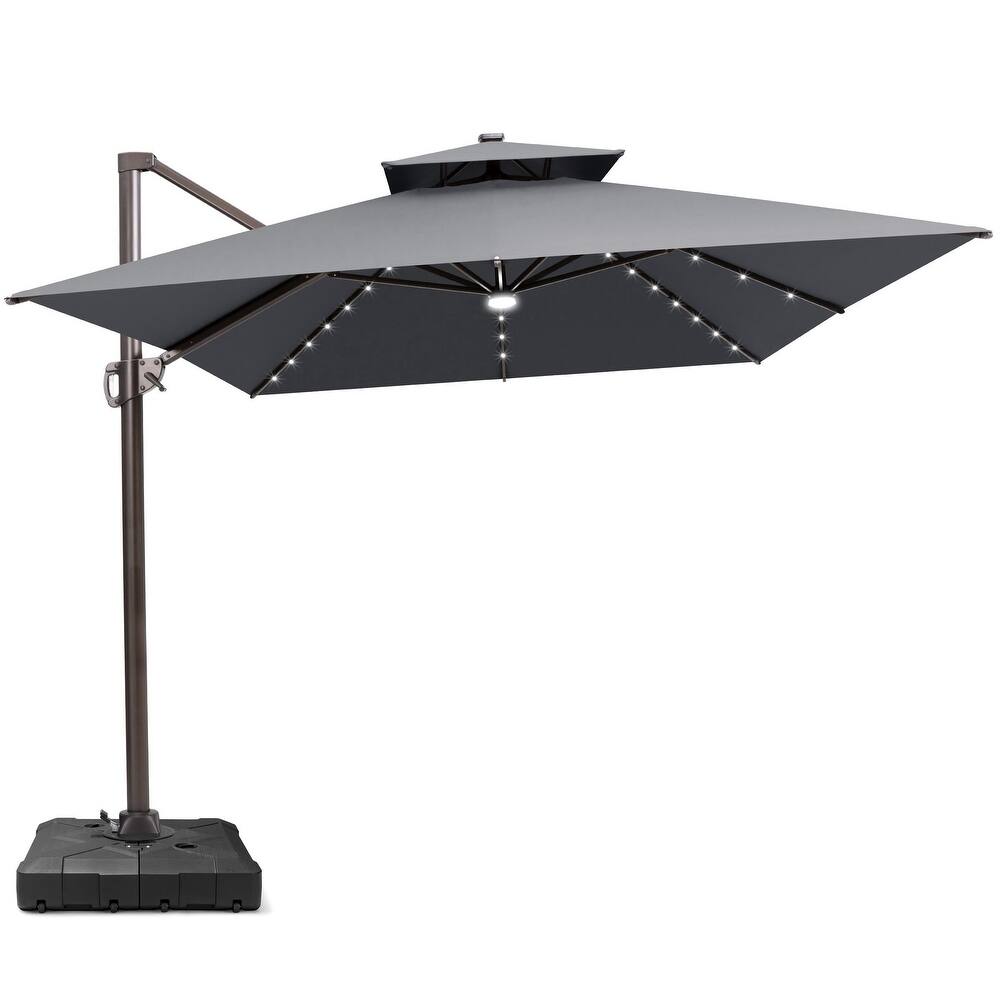 10 FT x 13 FT Outdoor LED Lighted Double Top Patio Cantilever Umbrella with Base Stand