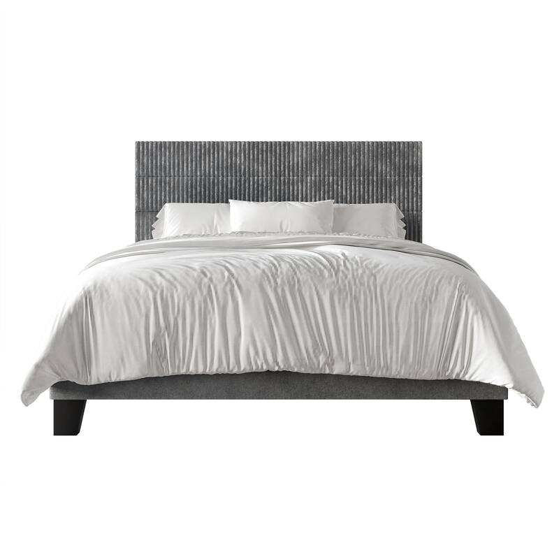 CraftPorch Corduroy Mid-Century Modern Velvet Platform Bed - Grey - Queen
