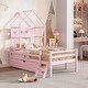 preview thumbnail 1 of 12, Pink Twin Size Solid Wood House Platform Bed with Guardrail and Drawer Pink