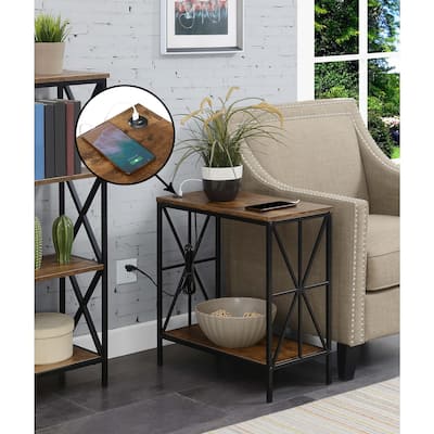 Chairside End Table with Charging Station and Shelf, Two USB Ports, Crisscross Frame Accent Side Table for Living Room Use - 12