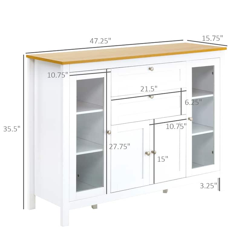 HOMCOM 47" Modern Buffet Cabinet, Storage Sideboard with Glass Door, Pull-Out Drawers and Adjustable Shelving for Kitchen