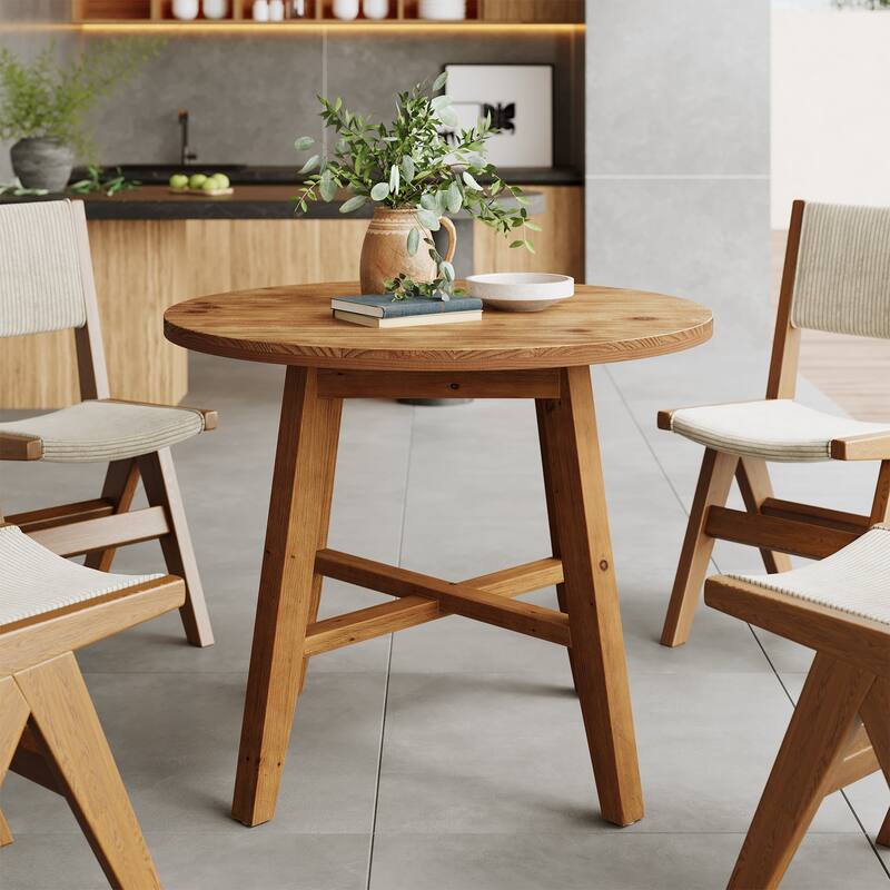 Farmhouse Small Round Dining Table Solid Wood Kitchen Table for 2