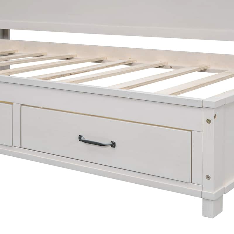 Wooden sofa bed with 3 storage drawers - White - Twin