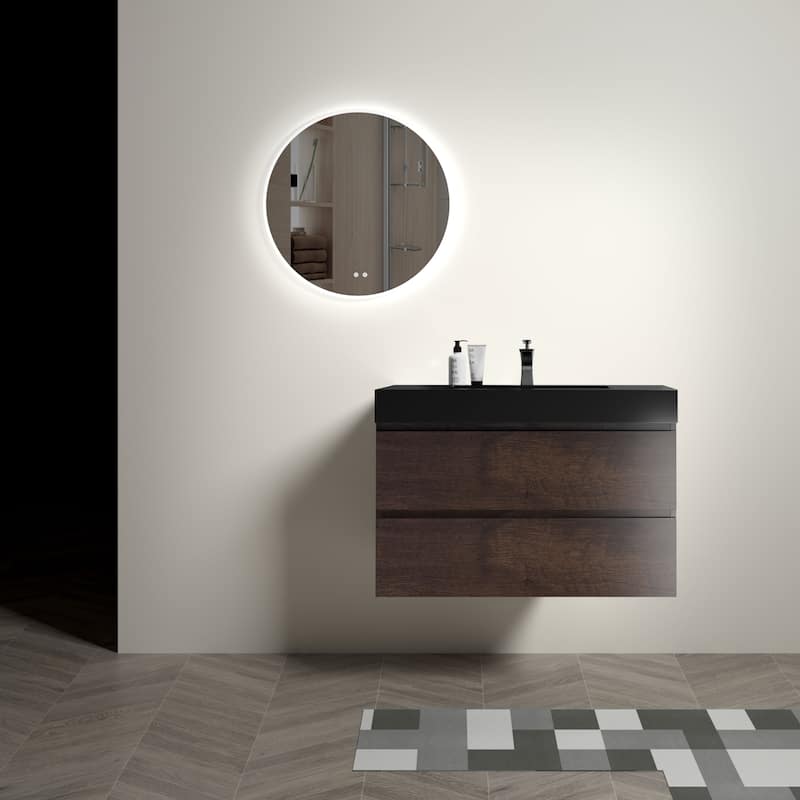 GDFStudio - Naomi Modern Floating Bathroom Vanity with Silent Drawers and Pre-Assembled One-Piece Sink