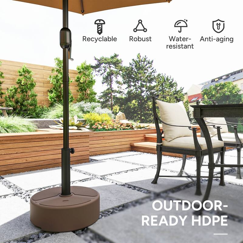 Outsunny Brown HDPE & Metal Umbrella Base Fits 1.5"–1.9" Poles, Up to 9.2’ Diameter, Sand/Water Fillable - Φ17.7" x 12.8" H