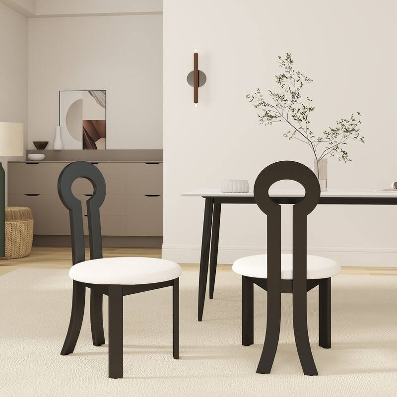 Modern Berber Fleece Upholstered Dining Chair Solid Wood Dining Chair ( Set of 2) - Black