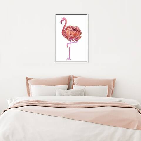 Oliver Gal 'Floral Flamingo' Animals Wall Art Framed Canvas Print Birds - Pink, Orange