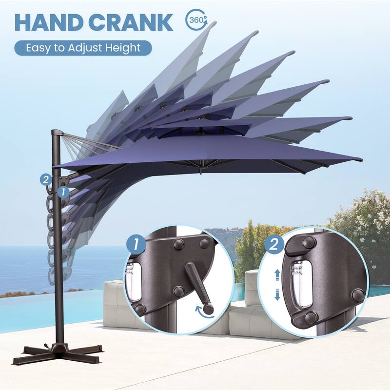 10.5 ft. x 9 ft. Double top 360-Degree Rotation Cantilever Patio Umbrella with Base