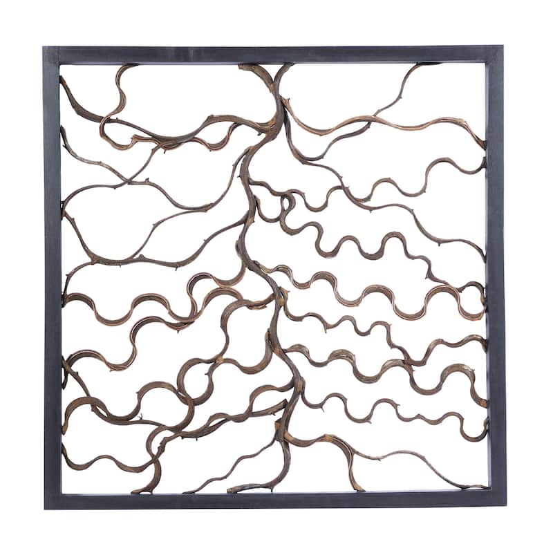Teak Wood Tree Branch Wall Decor with Black Frame - Brown - Roche River Decor