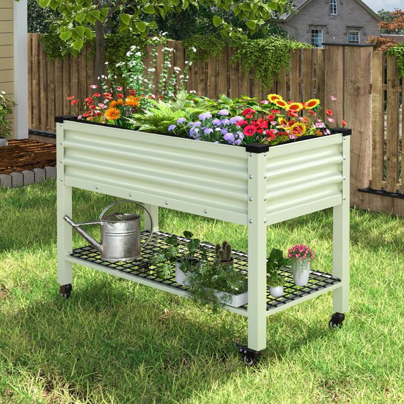 VEIKOUS 7.8 Cu.ft Galvanized Steel Raised Garden Bed, Large Outdoor Planter Box with Drainage Holes, Wheels