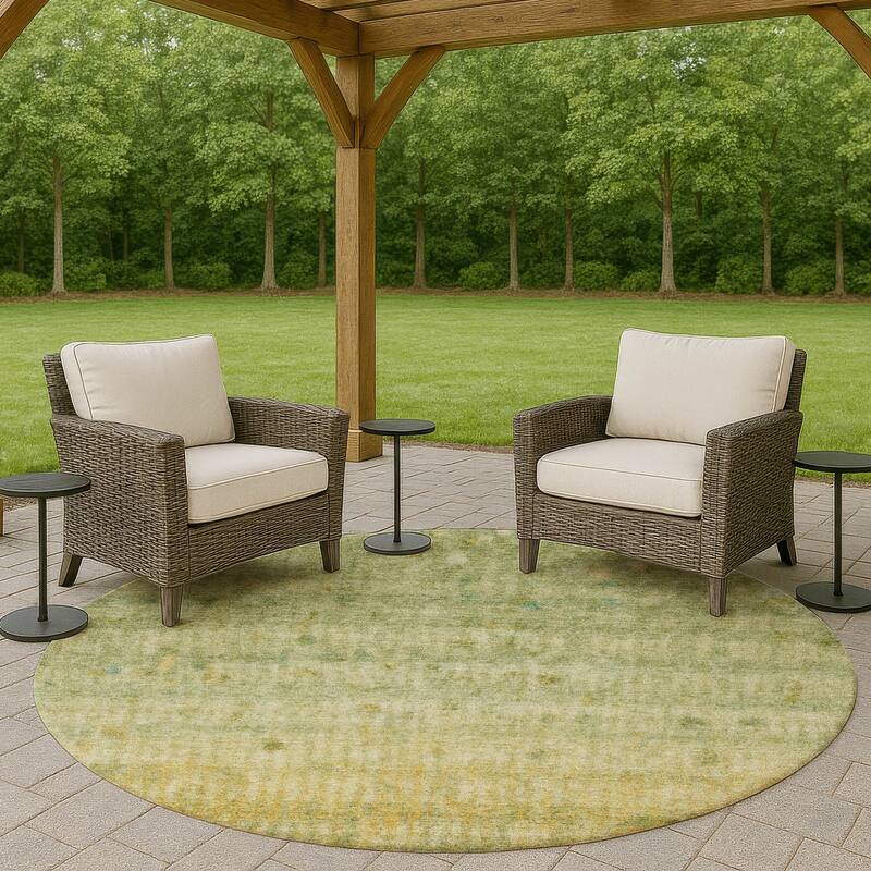 Machine Washable Indoor/ Outdoor Ombre Stripes Chantille Rug - Sage - 8' x 8'