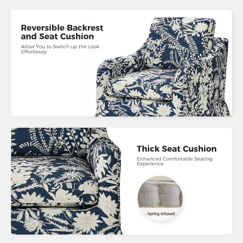 Alois Floral Slipcover Swivel Accent Chair with Removable Cushion by HULALA HOME