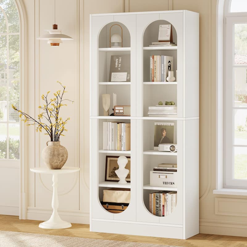 White Tall Bookshelf 6-Tier Bookcase with 12 Compartments - White