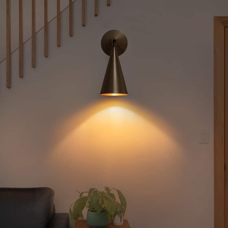 Industrial Bronze 1-Light Wall Sconce with Conical Metal Shade