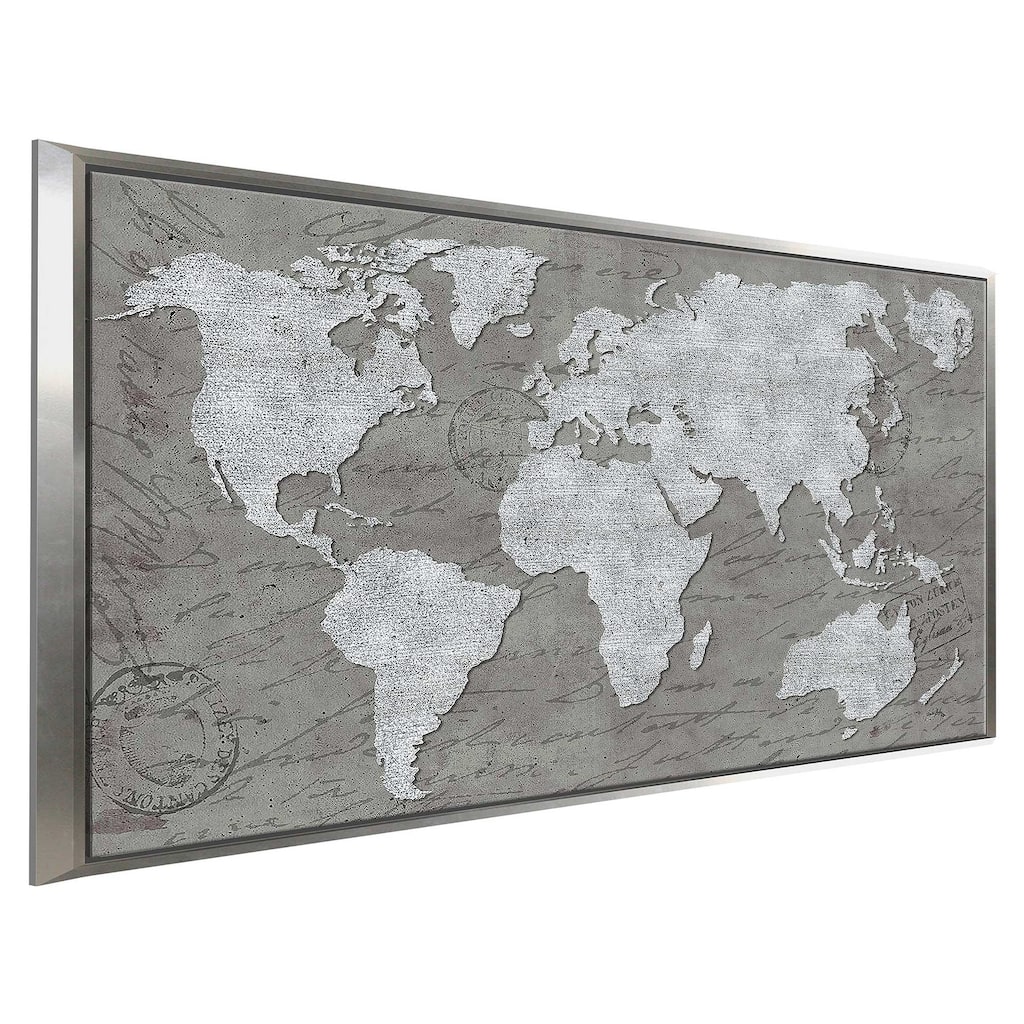 "World Map On Script" Print on Floating Canvas