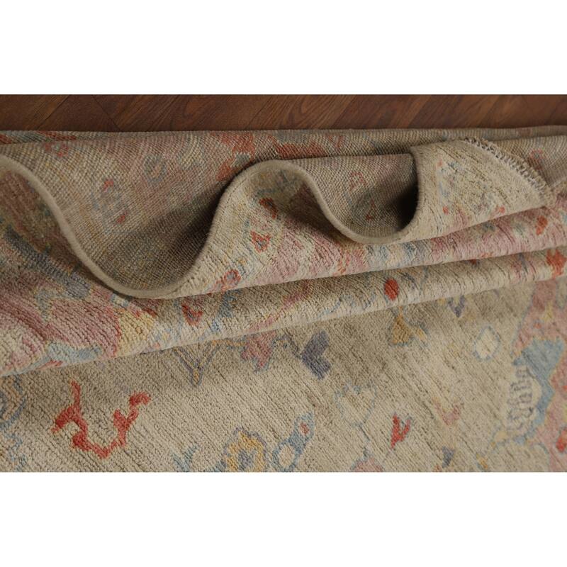 Vegetable Dye Oushak Turkish Area Rug Floral Handmade Wool Carpet - 6'1"x 8'10"