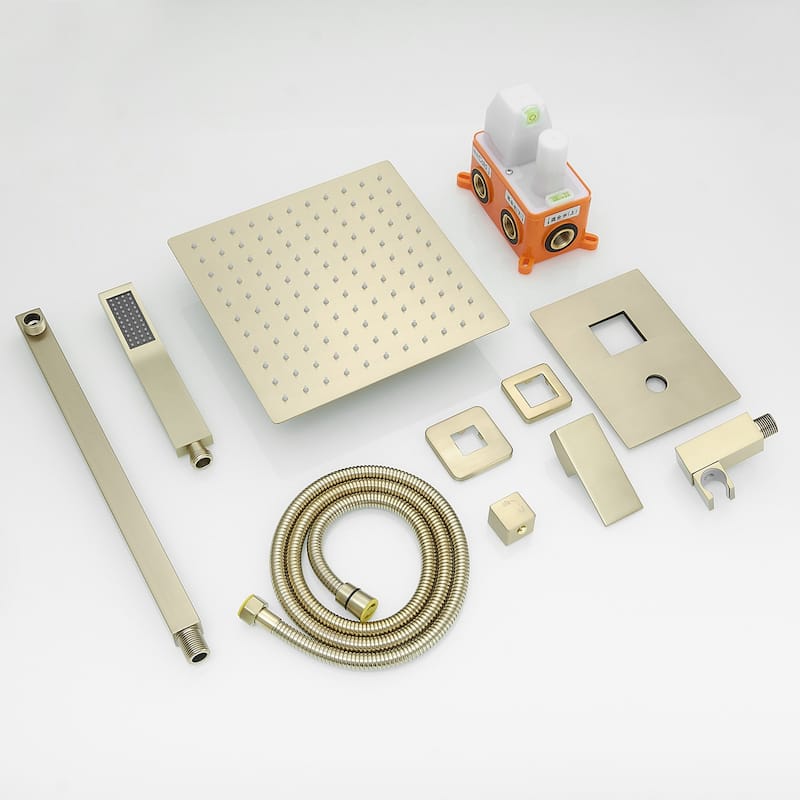 10-inch Brushed Gold Wall Mount Dual Shower Head Hand Shower Set