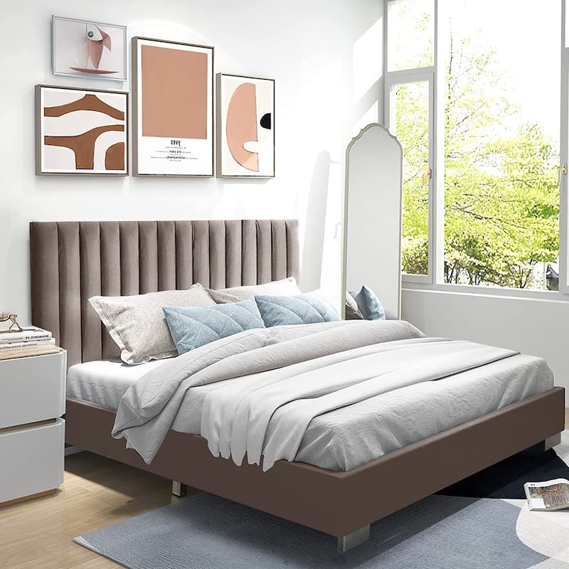 Costway Upholstered Bed Frame Full Size Modern Platform Bed with