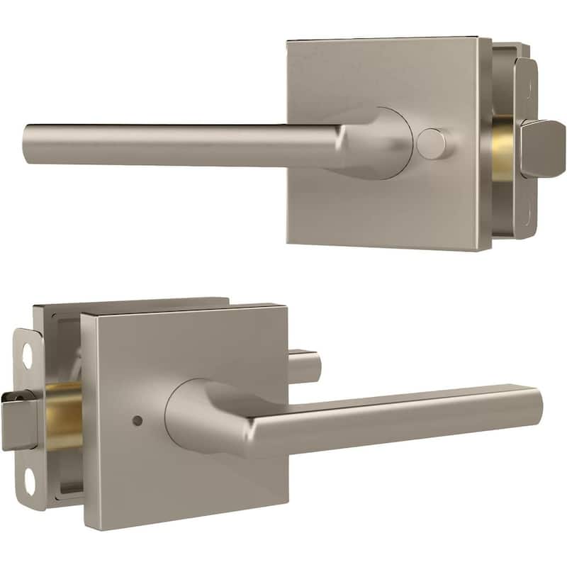 Mega Handles PRIME Privacy Flat Interior Door Lever for Hallway, Closet, and Bathroom I Reversible Keyless Door Lock - Satin Nickel