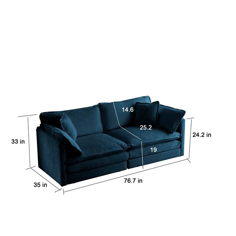 7-Seat Chenille Sectional Sofa Set (3-Seater + Two 2-Seaters) with Deep Seats & Solid Wood Frame
